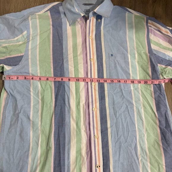 IZOD Saltwater Mens Sz L Button Up Multicolor Stripe Pastel Relaxed Preppy - Picture 6 of 12